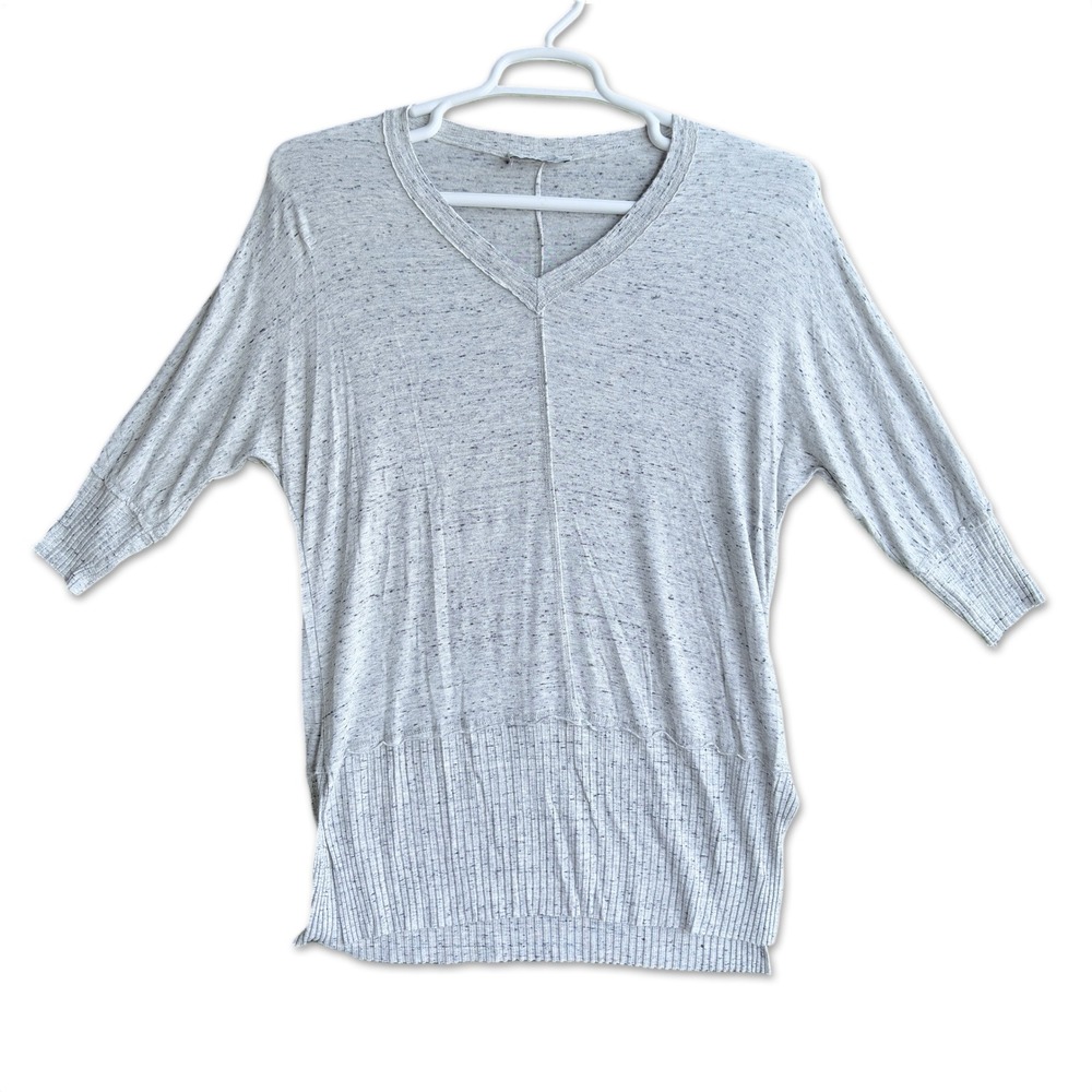 Lola & Sophie V-Neck Top Women Medium Gray Heathered Dolman 3/4 Sleeve Ribbed